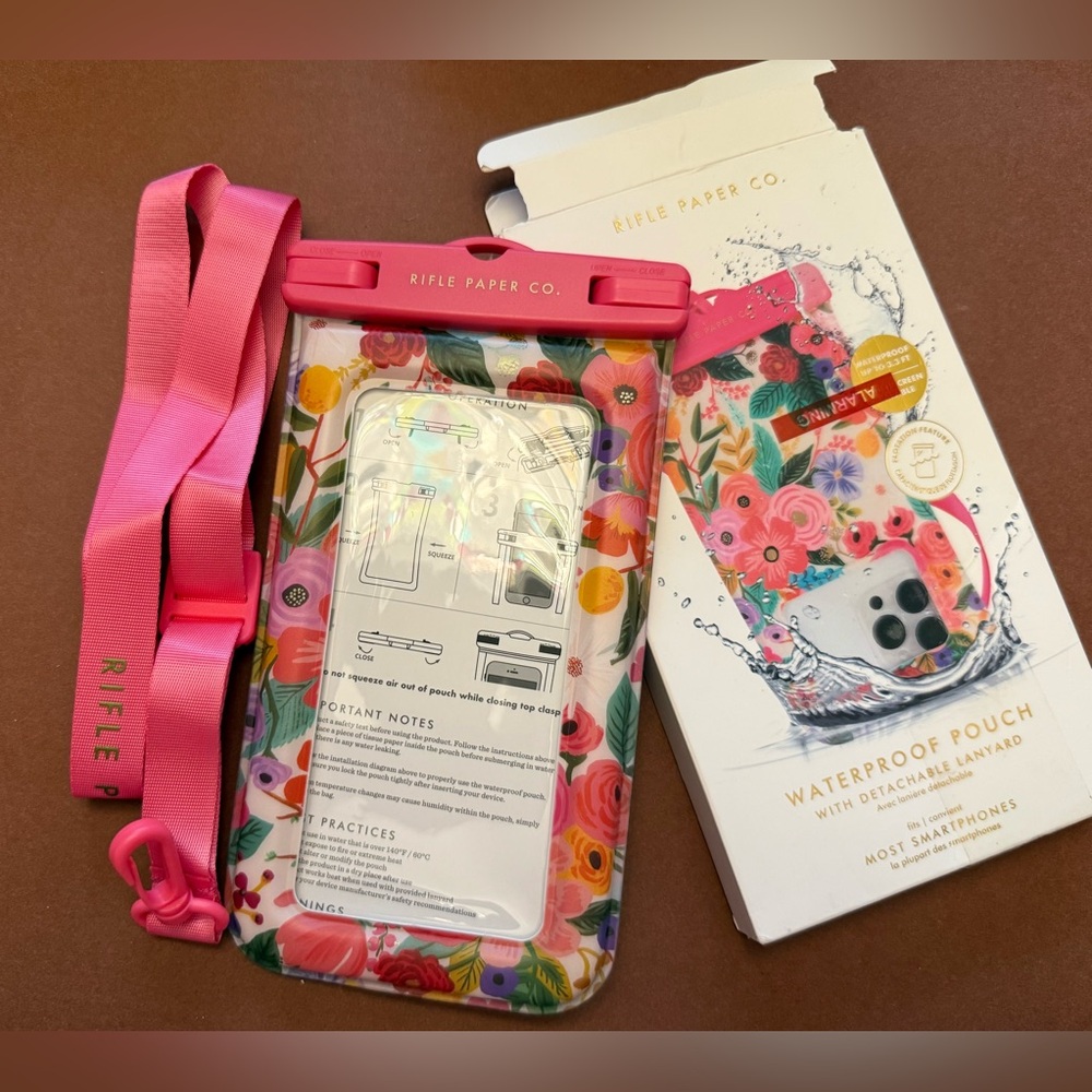 Rifle Paper Co. Pink Floral Waterproof Phone Pouch with Detachable Lanyard
